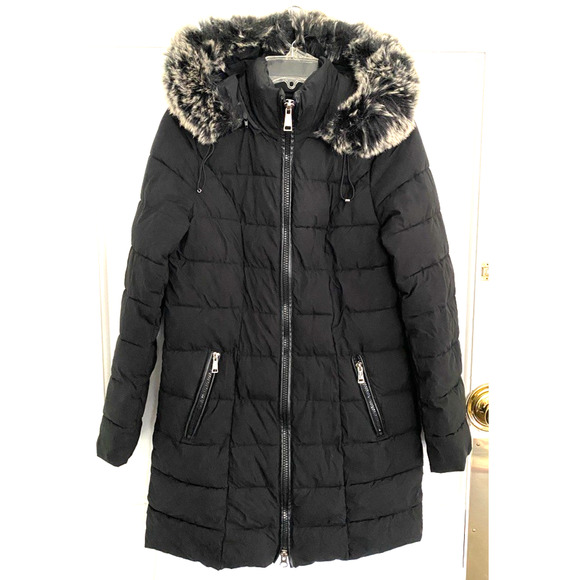 LAUNDRY BY SHELLI SEGAL black hooded witner puffer coat women's size Small - Picture 1 of 12
